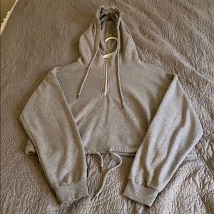 Grey Hooded Cropped Sweatshirt